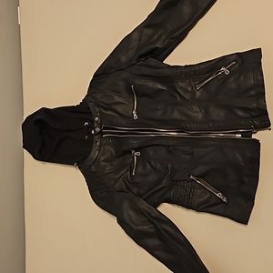 Leather jacket with hoodie